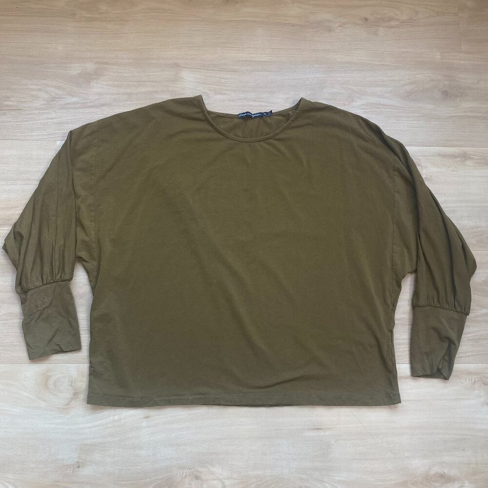 Gudrun Sjoden Women's Organic Cotton/Modal Wide Batwing Blouse Olive Green Sz XL
